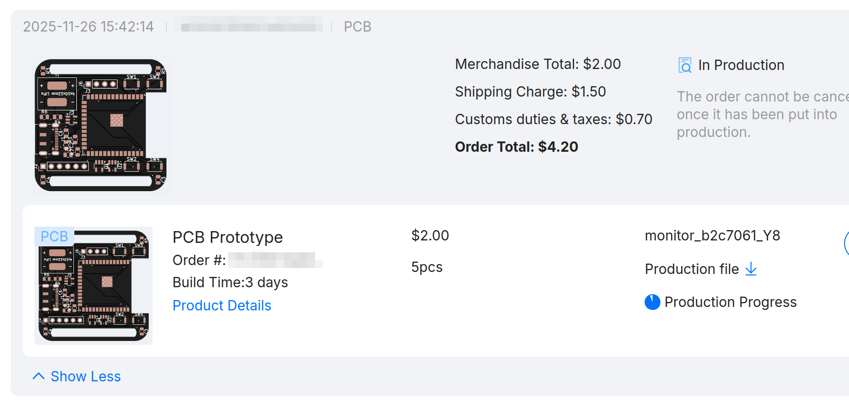 JLPCB order for the PCB