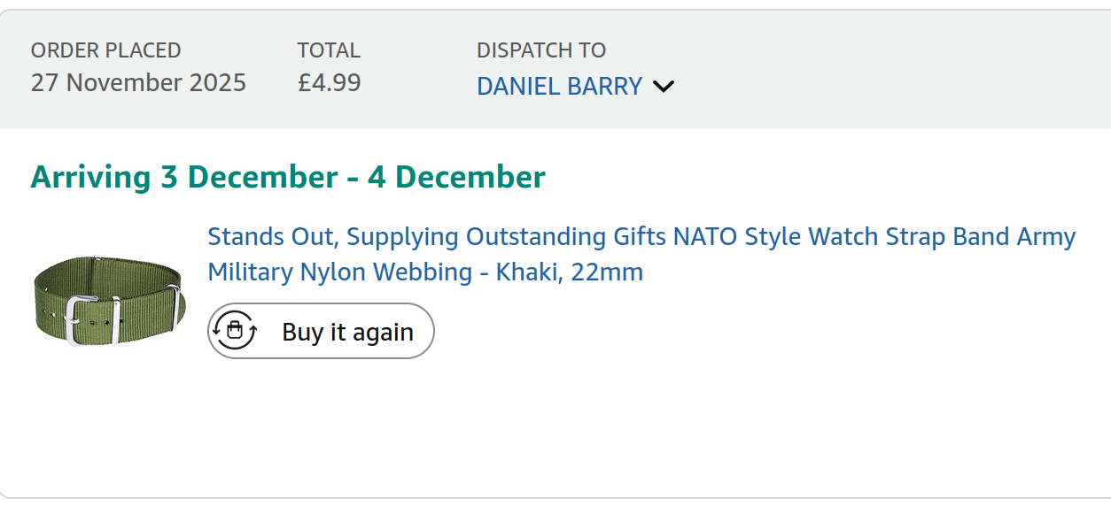 Amazon order for the strap